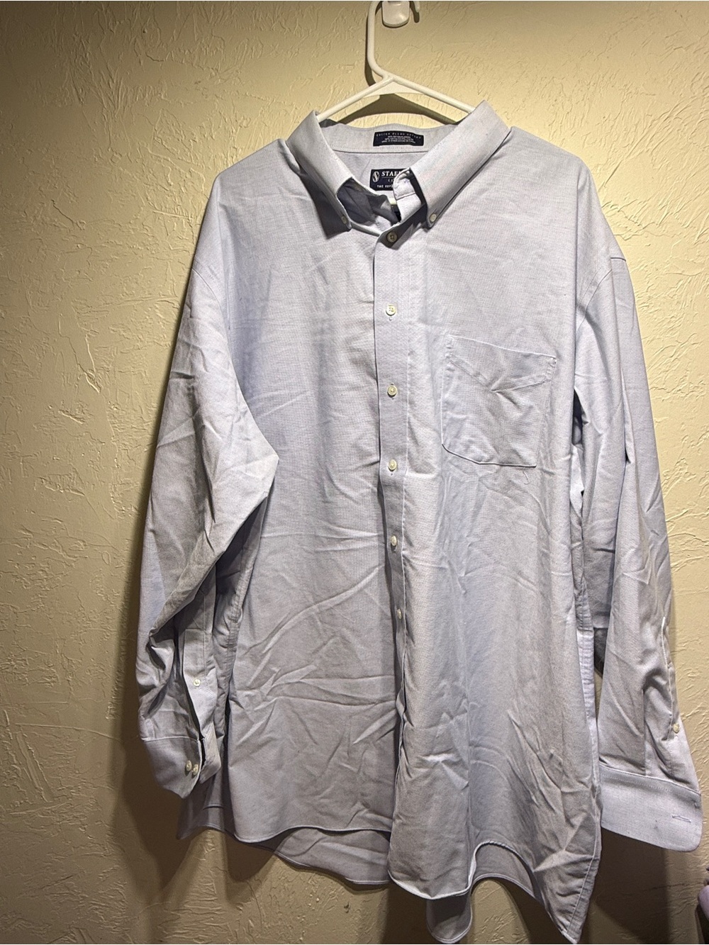 Men’s Blue Stafford Big & Tall Cotton Blend Oxford Shirt Neck 19 36/37